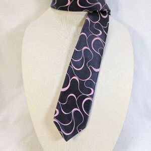 Ted Baker Black Silk Tie with Pink Curve Design